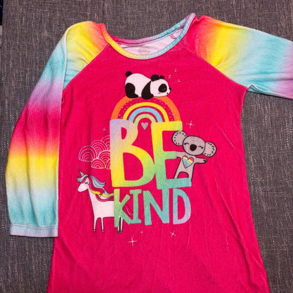 Wonder Nation Pink Rainbow Be Kind Panda Unicorn Nightgown (Girls Small 6-6X)